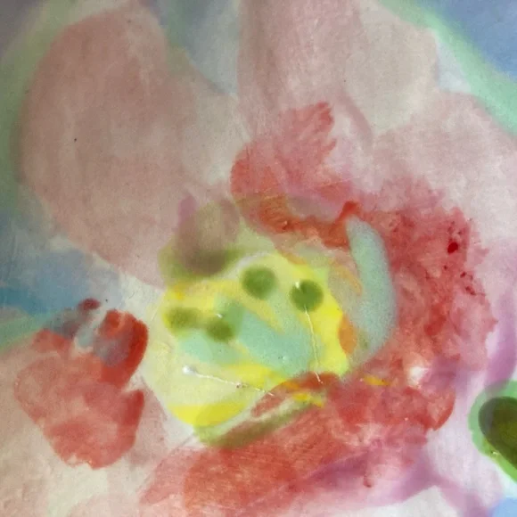 Handmade Ceramic Pink Flowers Design Tray w/ Handles 11”x9.5” Original - Picture 5 of 14